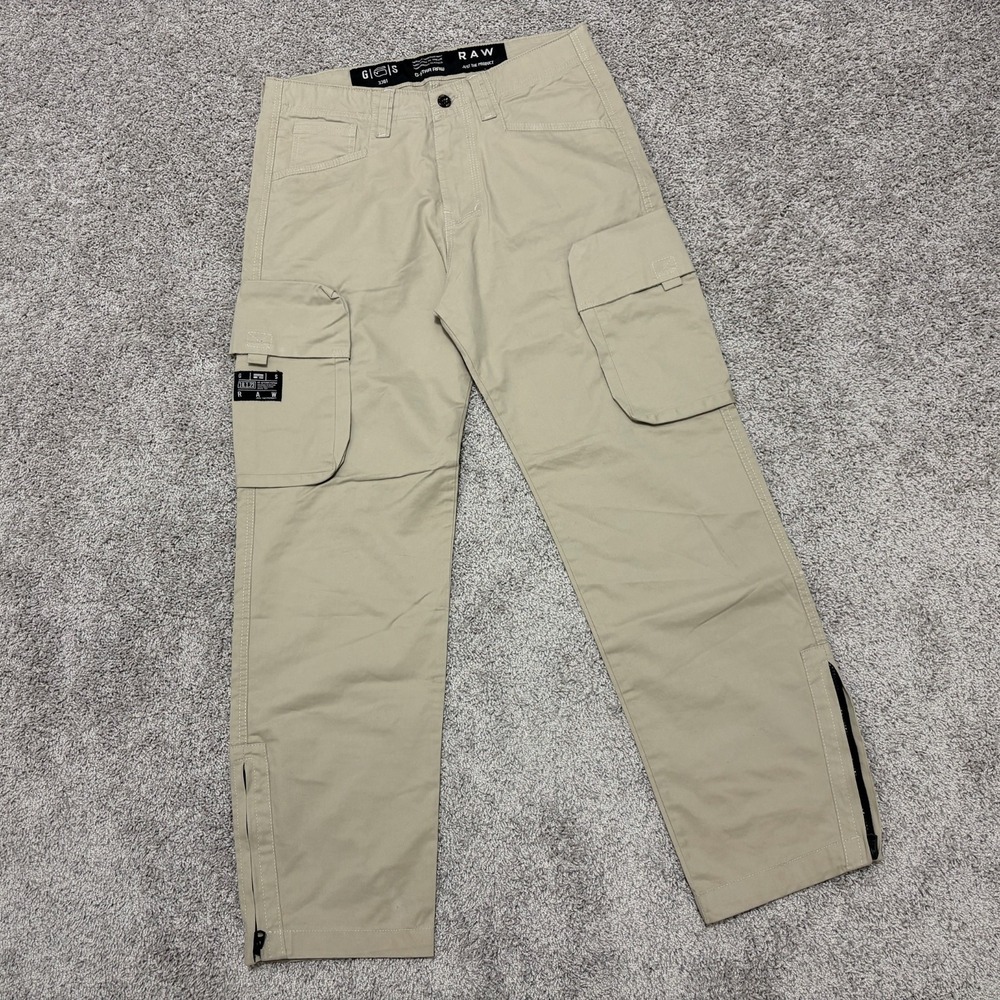 G Star Raw Cargo Pants Droner Relaxed Tapered 3301 Beige Zipper Ankles Men 34x31